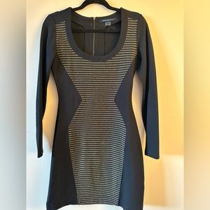 French Connection Black/Bronze Long Sleeve Dress